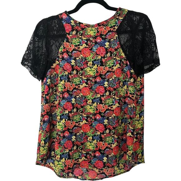 ASTR Floral Metallic Lace Sleeve T-shirt (M) - Picture 1 of 13